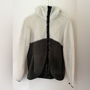 Lucky Brand Faux Fur Sherpa Zip Front Jacket Size S Cream/Olive Teddy Jacket